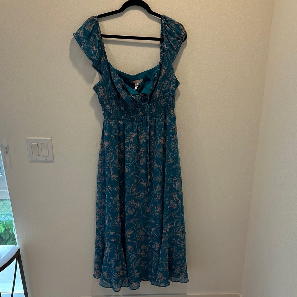 Hutch Teal and Pink Midi Dress